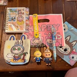 Cute Labubu  monster bundle stationery Set with Keychain